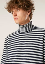 AAITOR WHITE AND BLUE WOOL STRIPED TURTLENECK